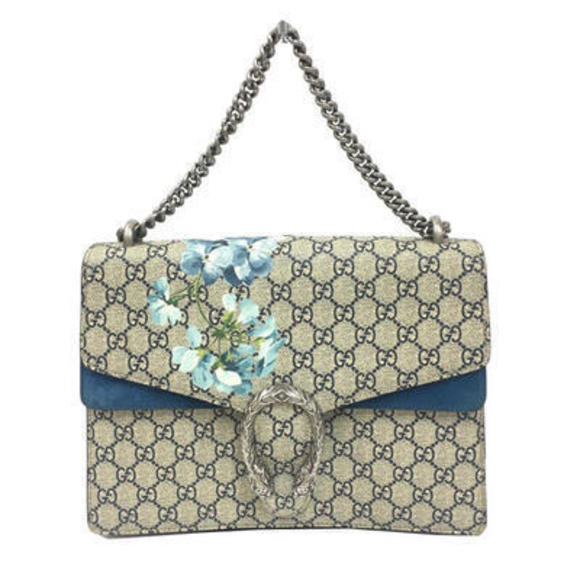 Gucci GG Supreme Dionysus Blooms Canvas Shoulder Bag Beige Navy Blue - Picture 1 of 9